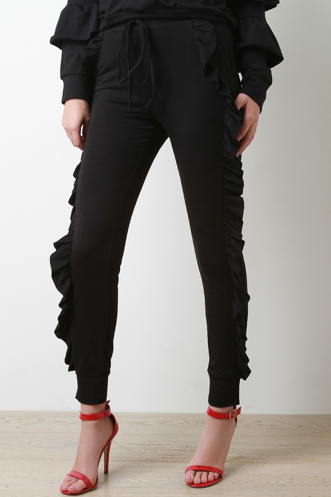 High Waisted Ruffled Sides Jogger Pants