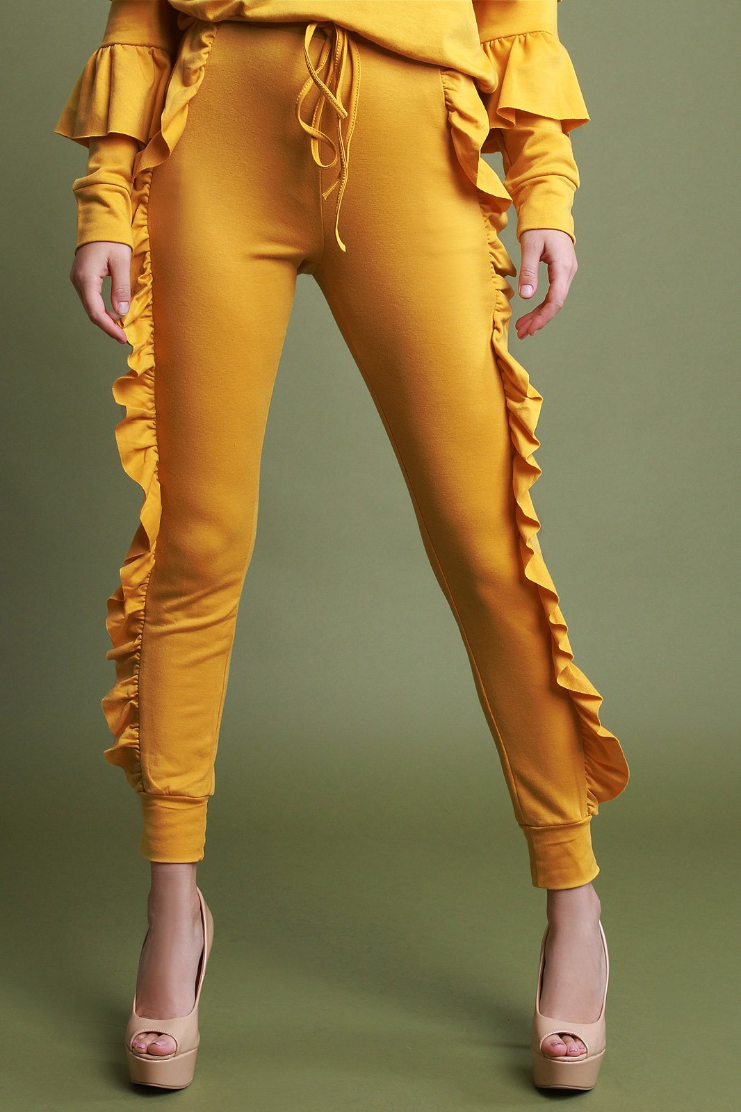High Waisted Ruffled Sides Jogger Pants