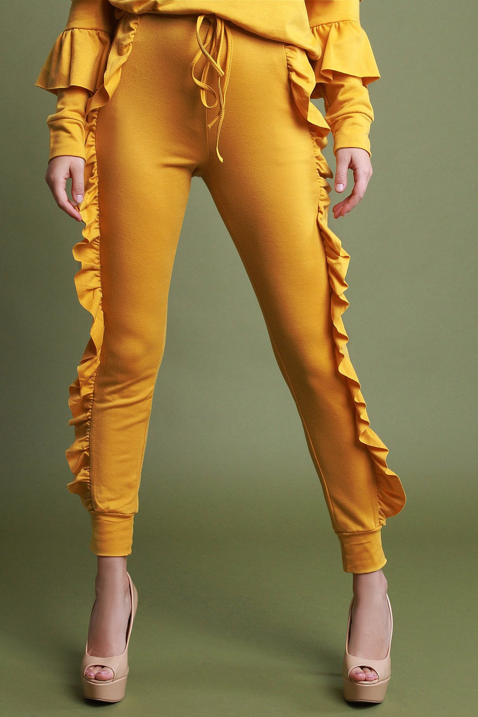 High Waisted Ruffled Sides Jogger Pants