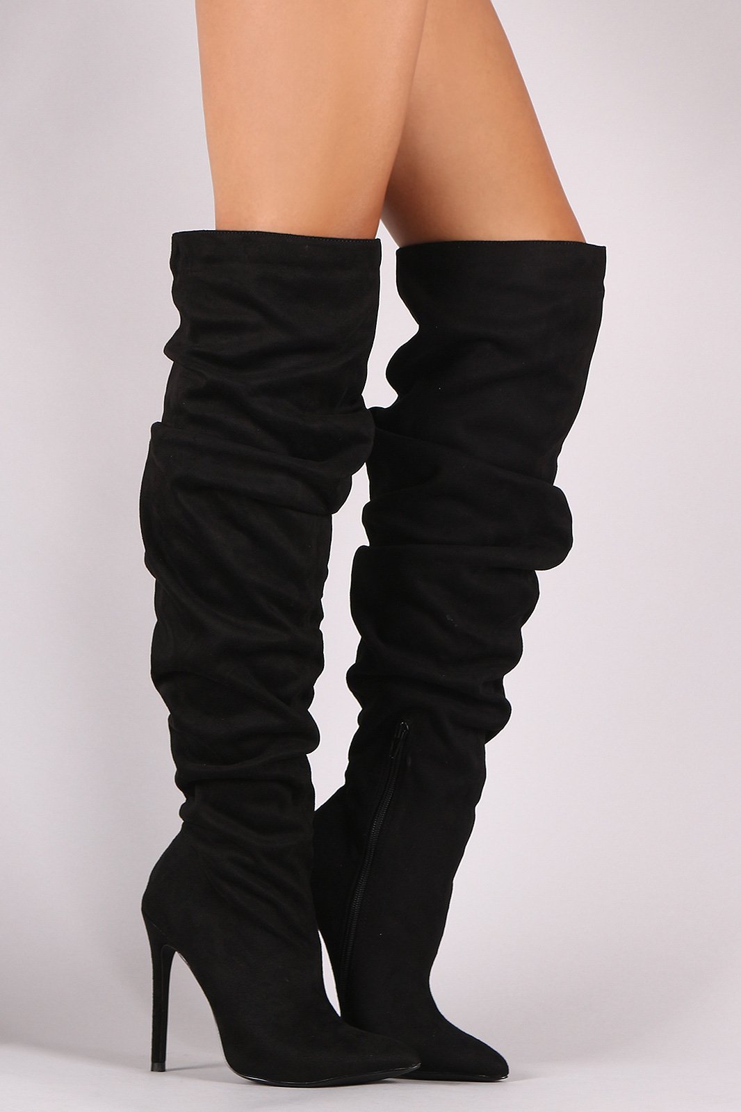 Suede Pointy Toe Slouchy Stiletto Over-The-Knee Boot