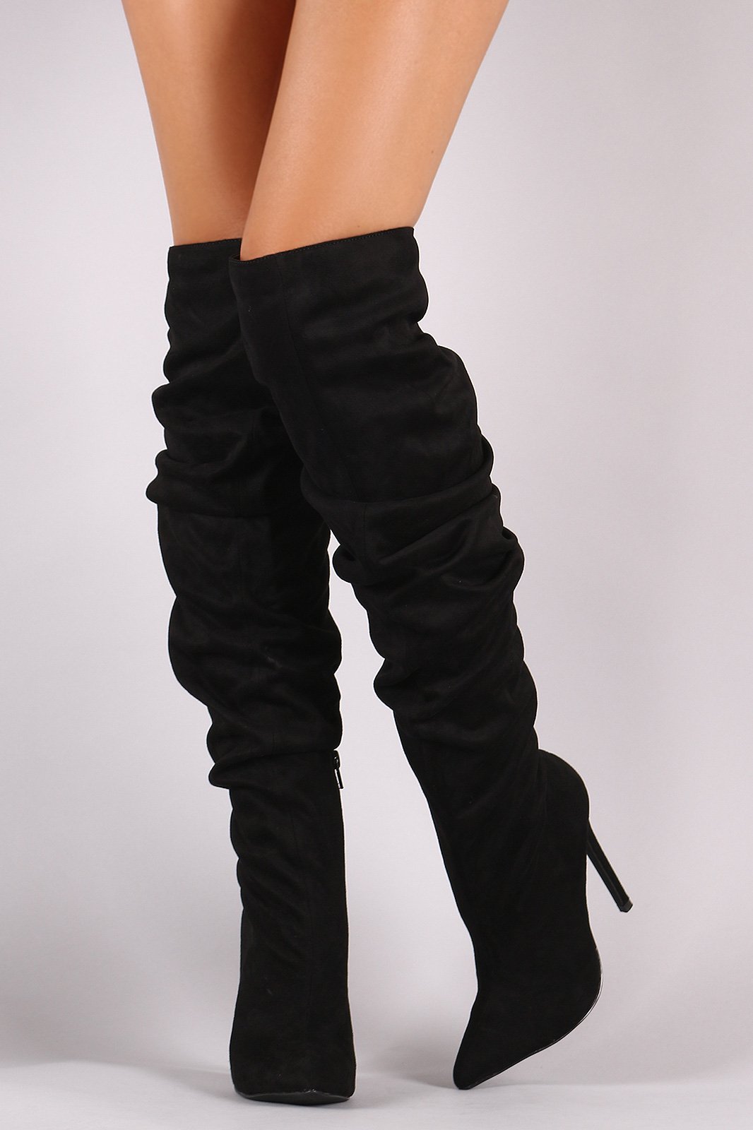 Suede Pointy Toe Slouchy Stiletto Over-The-Knee Boot