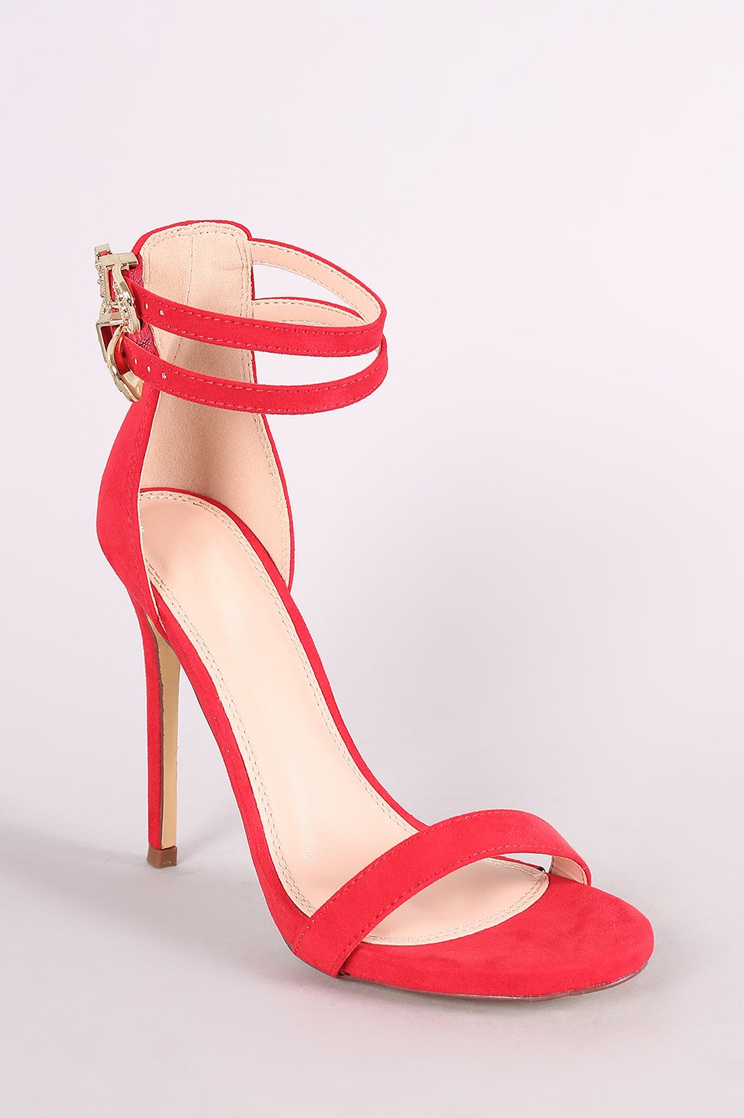 Suede Double Ankle Strap Single Sole Stieltto Heel