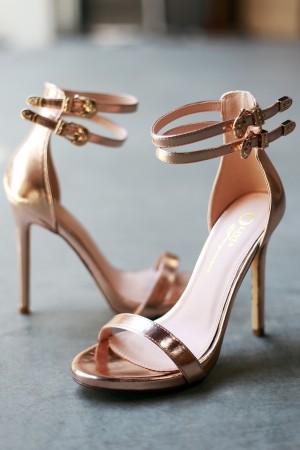 Metallic Double Ankle Strap Single Sole Stieltto Heel