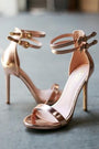 Metallic Double Ankle Strap Single Sole Stieltto Heel