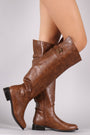 Breckelle Buckle Round Toe Riding Boots